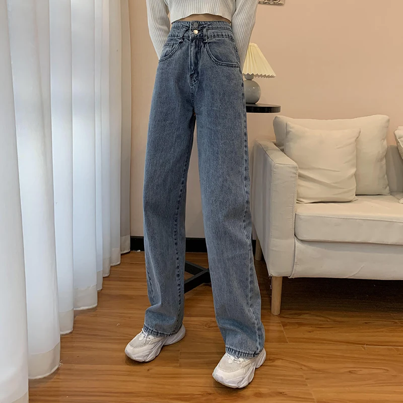 

DD2803 New fashion loose wide-leg drape mopping pants all-match high-waist straight-leg jeans