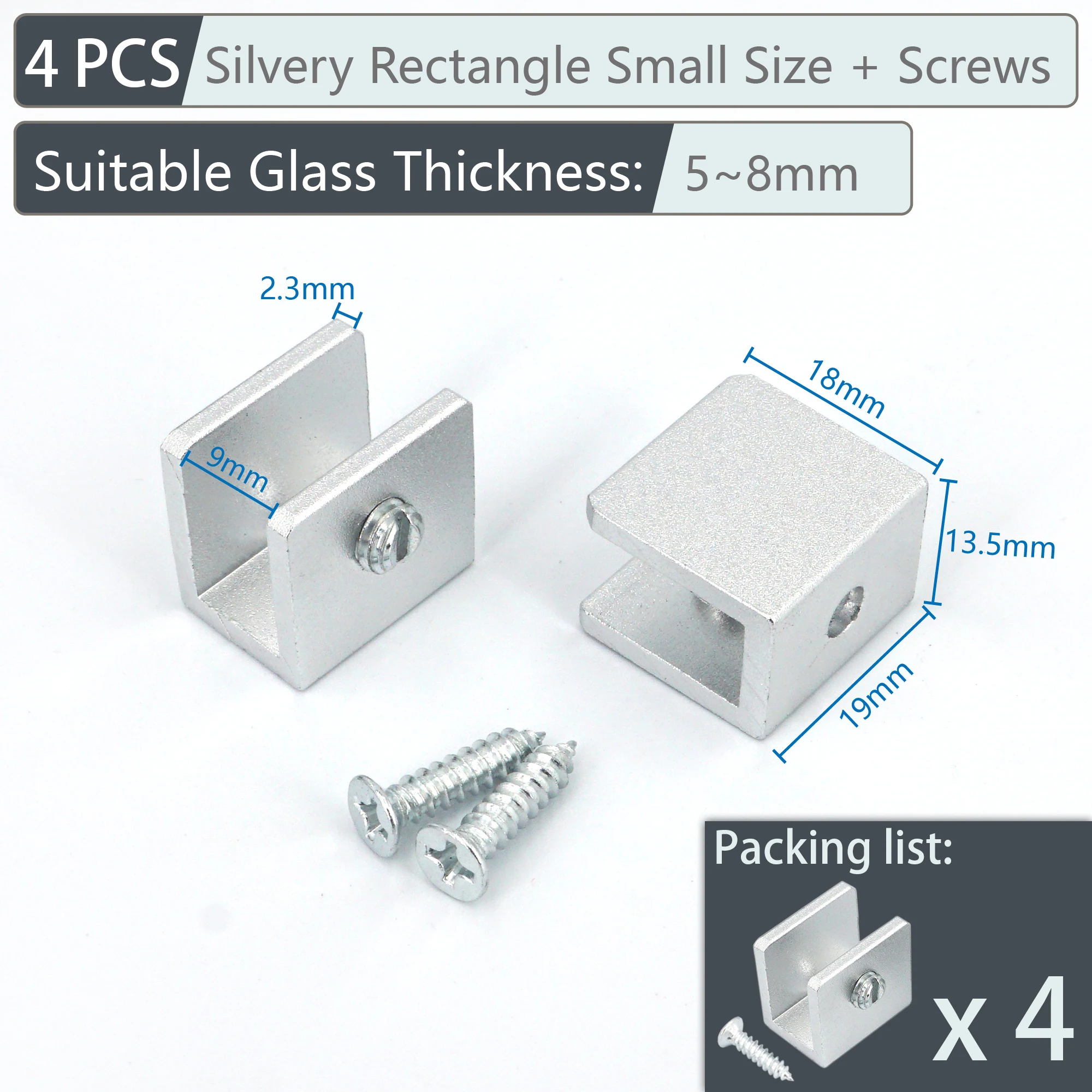 Алюминиевые зажимы для стекла 4 шт.