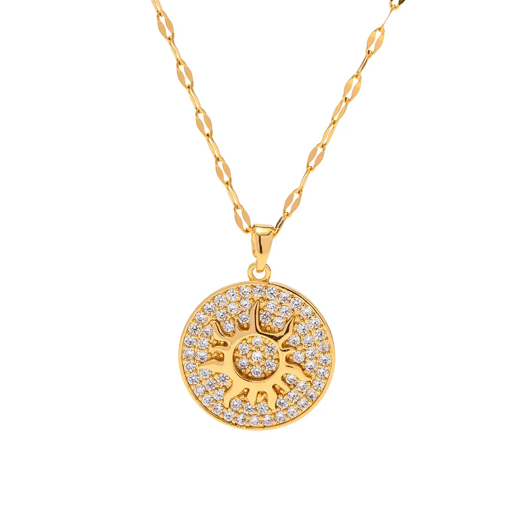 

Stainless Steel PVD 18K Gold Plated Tarnish Waterproof Rhinestoned Sun Moon Necklace For Woman Jewelry Wholesale Trendy