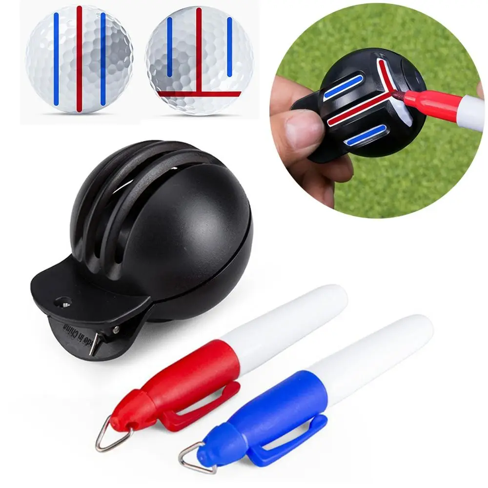 

Double-sided Marking Golf Ball Marker Template Alignment Putting Practice Line Scriber with 2 Marking Pens Marking Line Tool