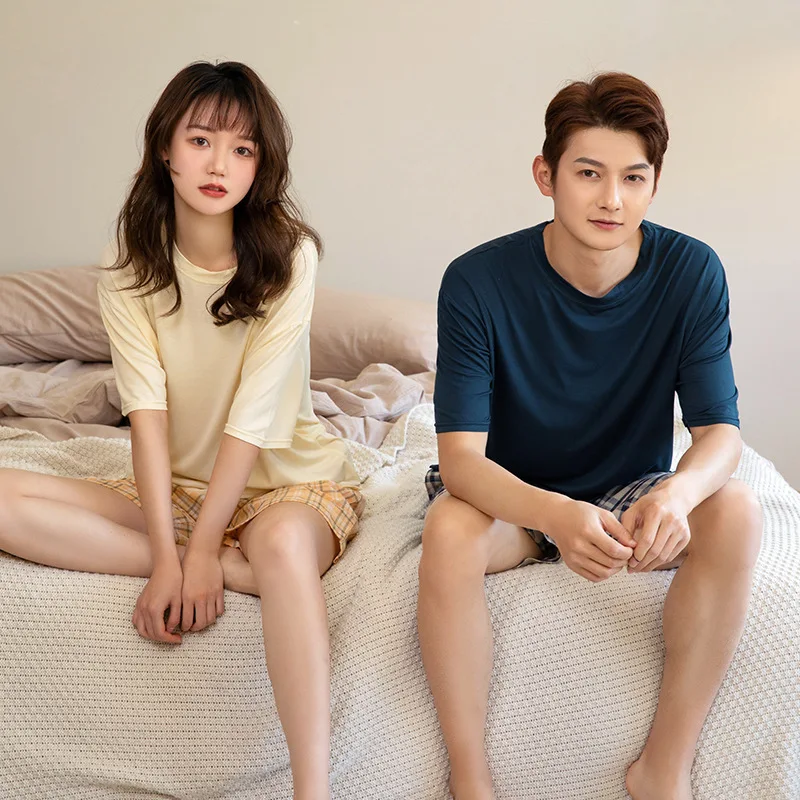 Home Clothes Modal Cotton Man Pajamas Summer thin style casual Short Sleeve large size two piece set