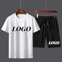 custom logo men jogging suit summer 2 piece set short sleeve casual sport fitness t shirtboard shorts male tracksuits