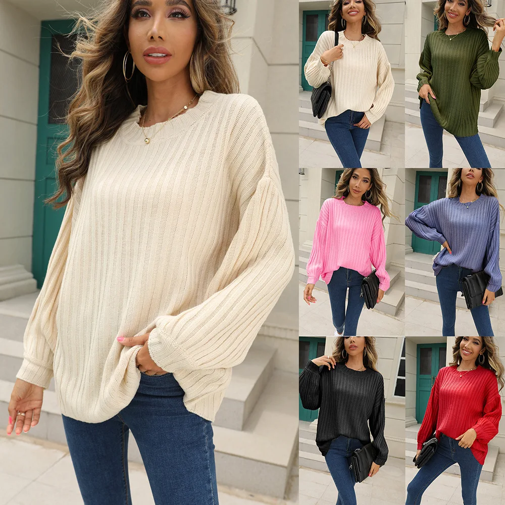 

2023 Autumn/Winter New Sweater Women's Solid Color Temperament Knitted Top Sweater