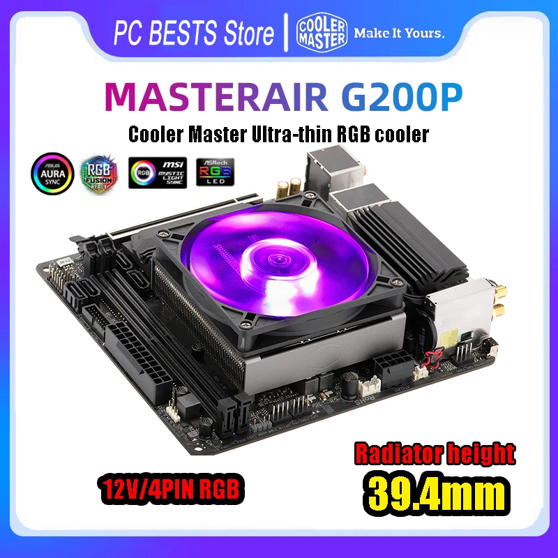 

Cooler Master G200P 92mm PWM Ultra-thin CPU AIR Cooler RGB lighting M-ATX Mini Case Cpu Cooling lntel LGA115X 1200 AMD AM4 AM3