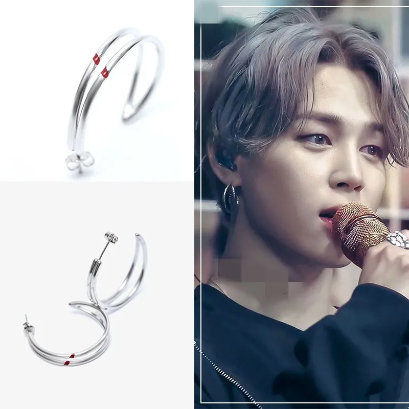 

2022 Kpop New Jimin Red Carving Earrings New Jimin Earrings Double Layered Twisted Hoop Earring Fashion Line Couple Earrings
