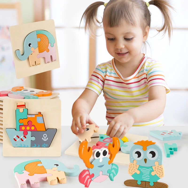 

3D Wooden Puzzle Jigsaw Toys For Children Baby Montessori Toys Cartoon Animal Puzzles Games Children Kids Early Educational Toys