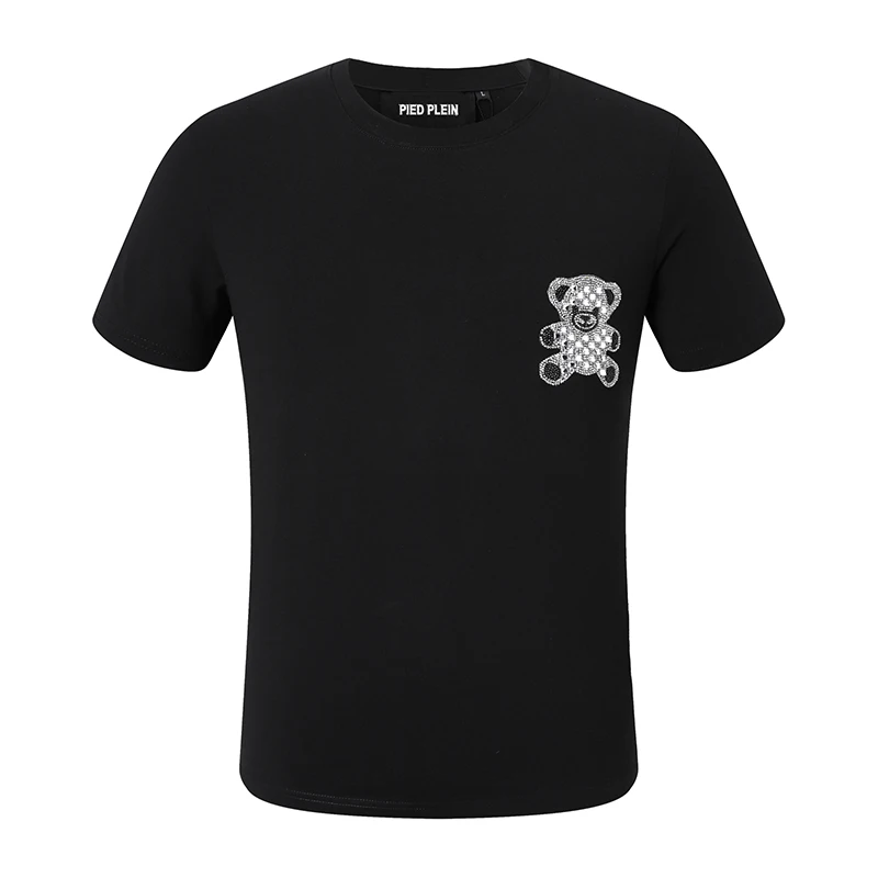 

2023 summer PLEIN BEAR Men's T-shirt Round Neck SS Teddy Glass Bear 100% Cotton T-shirts Men Tops Comfortable Tees