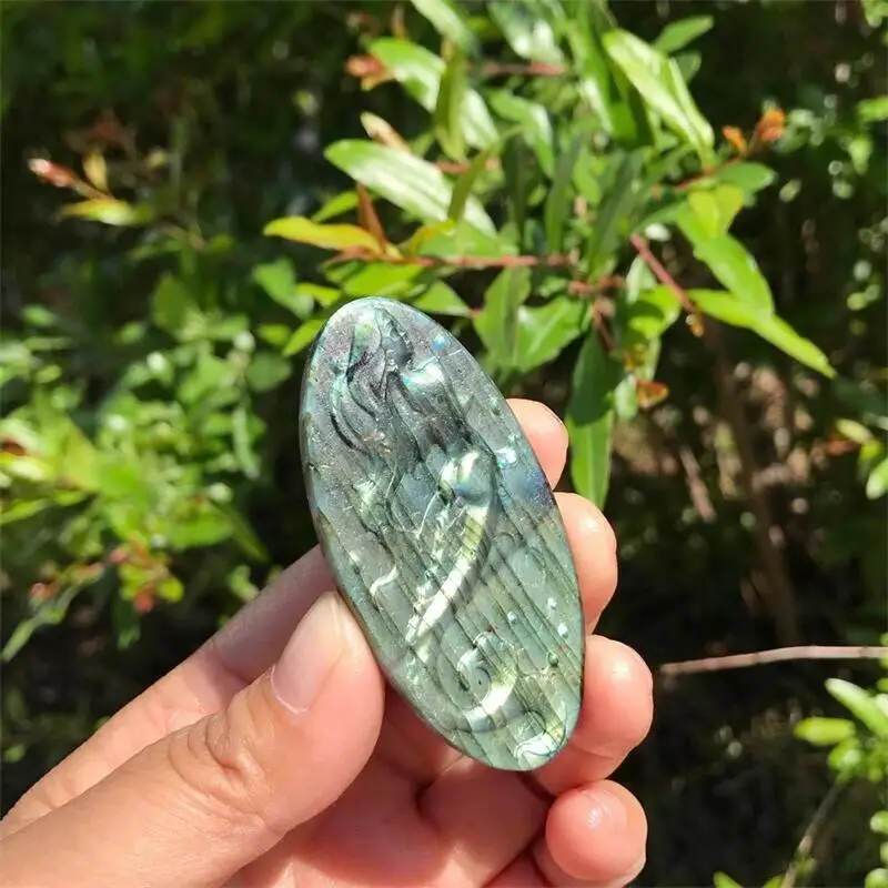 

Natural Stone Labradorite Mermaid Necklace Pendant Carved Animal Crystal Gift Fashion Jewelry
