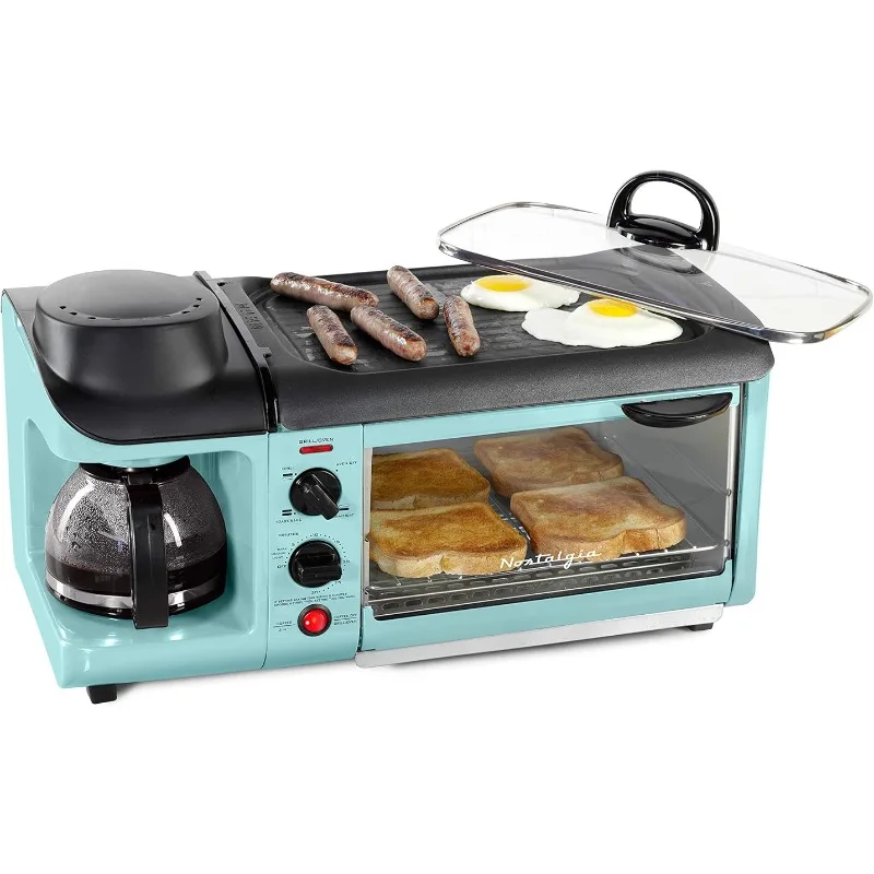 

Nostalgia 3-in-1 Breakfast Station - Includes Coffee Maker, Non-Stick Griddle, and 4-Slice Toaster Oven