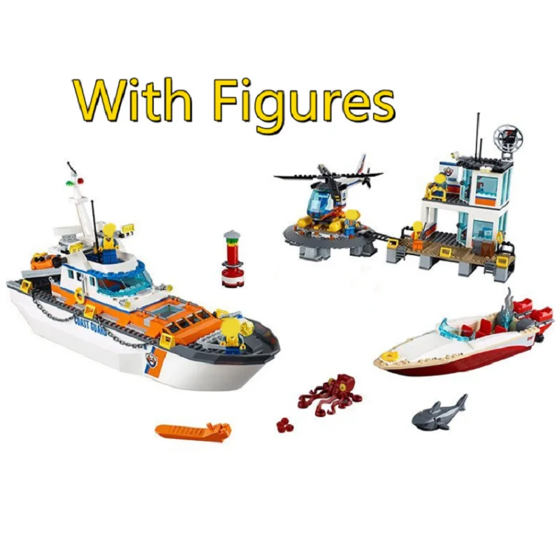 

855pcs City Coast Guard Head Quarters Ship Helicopter Boat 02081 Figure Building Blocks Children Toys Christmas birthday Gifts