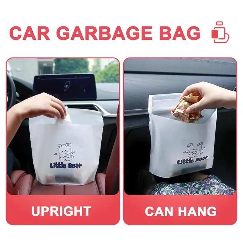

Car Garbage Bag 15PCS Waterproof Cartoon Bear Pattern Self Standing Trash Cans Dual Use Wide Opening Trash Bag For Vehicles Home