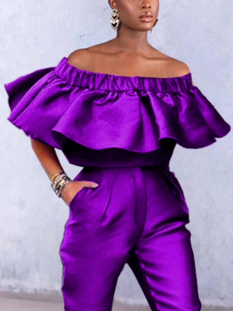 

Women Shiny Crop Tops Y2K Summer Bare Shoulder Ruffles Zipper Blouse Short Blusa Feminina Trendy Purple Top Shirt Streetwear