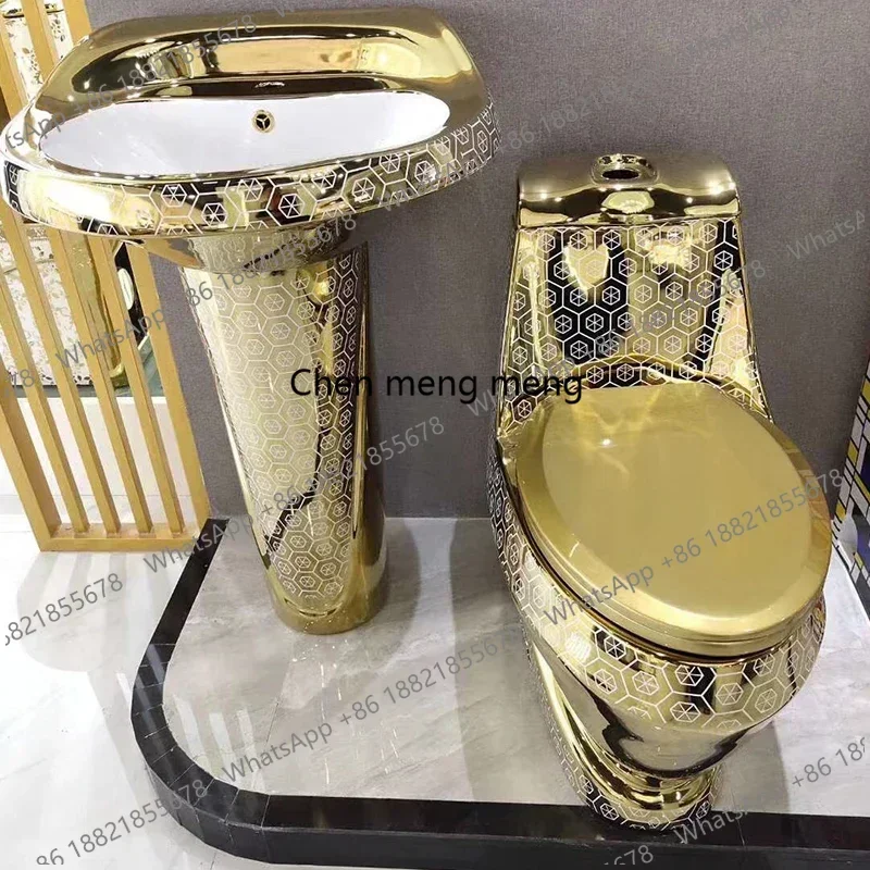 Фото Роскошный унитаз Royal Luxury с золотым гальваническим покрытием, круглый, для отелей, цельный, из позолоченной керамики №1
