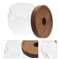 350ml heat resistant transparent glass tea cans wooden lid candy jars storage tanks sealed canisters tea box portable food