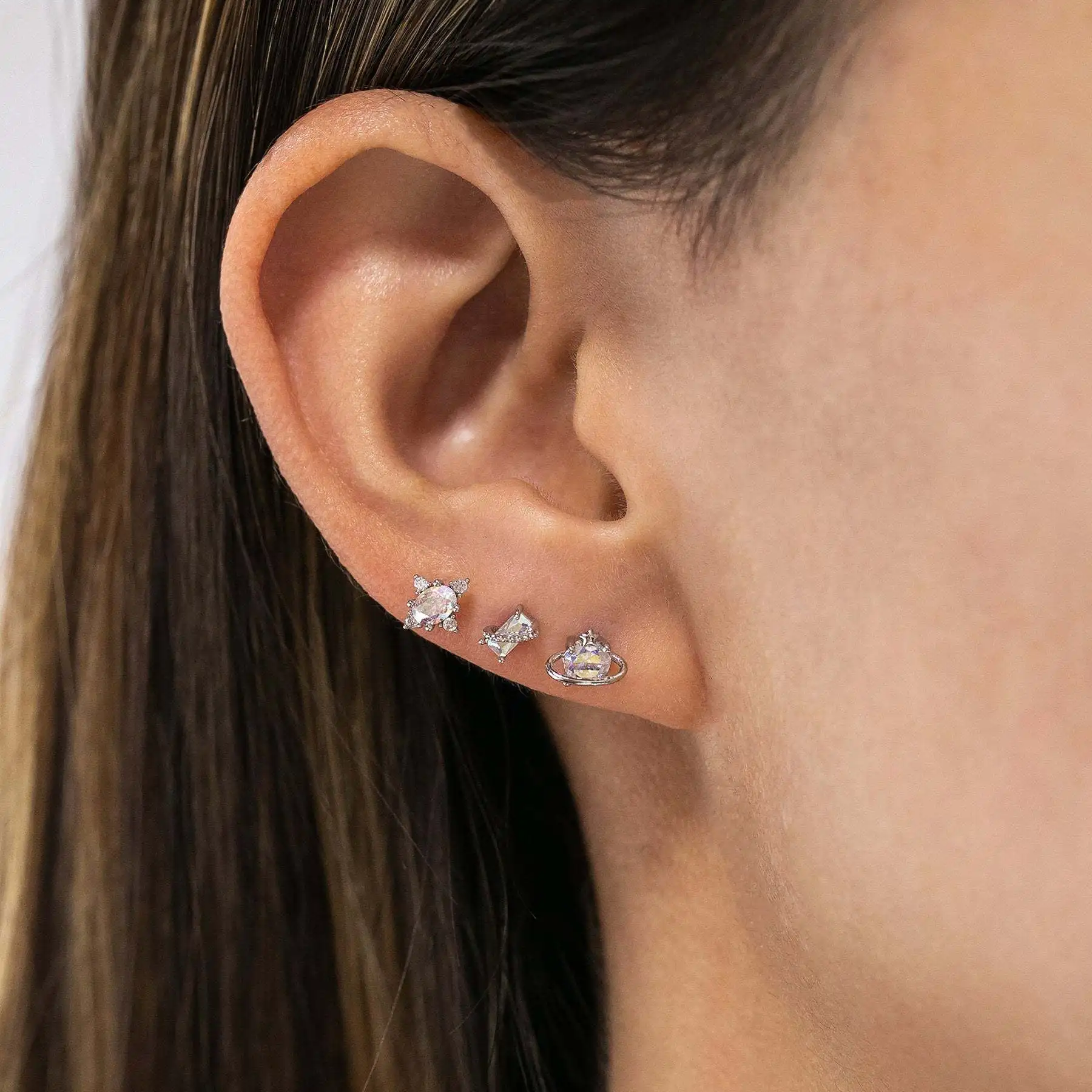 Geometric Square Oval Illusory Color Zircon Stud Earring Fo r Women Girl Trendy Zircon Earrings Jewelry