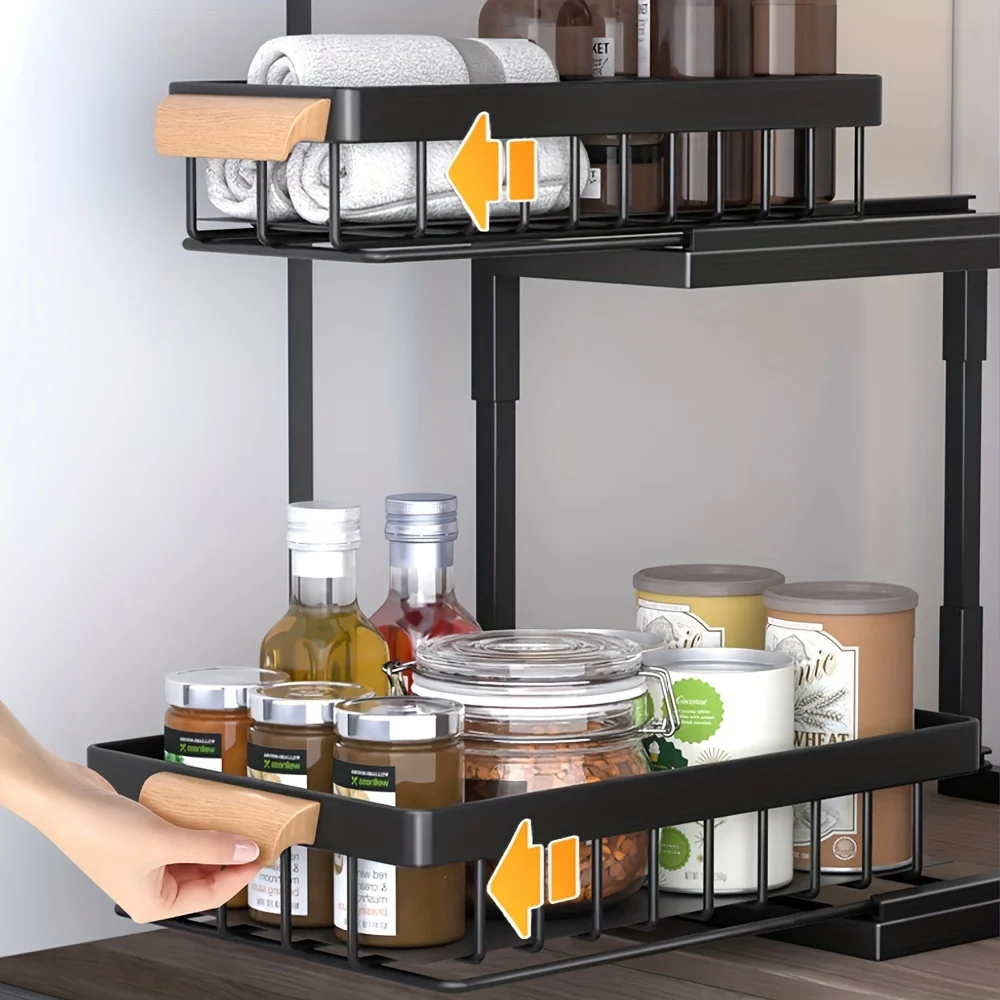 1 шт. 2-ярусная выдвижная стойка-органайзер под раковину многофункциональная