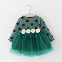 kids autumn winter dresses for girls polka dot waist floral mesh dress baby girl long sleeve princess dress children clothing