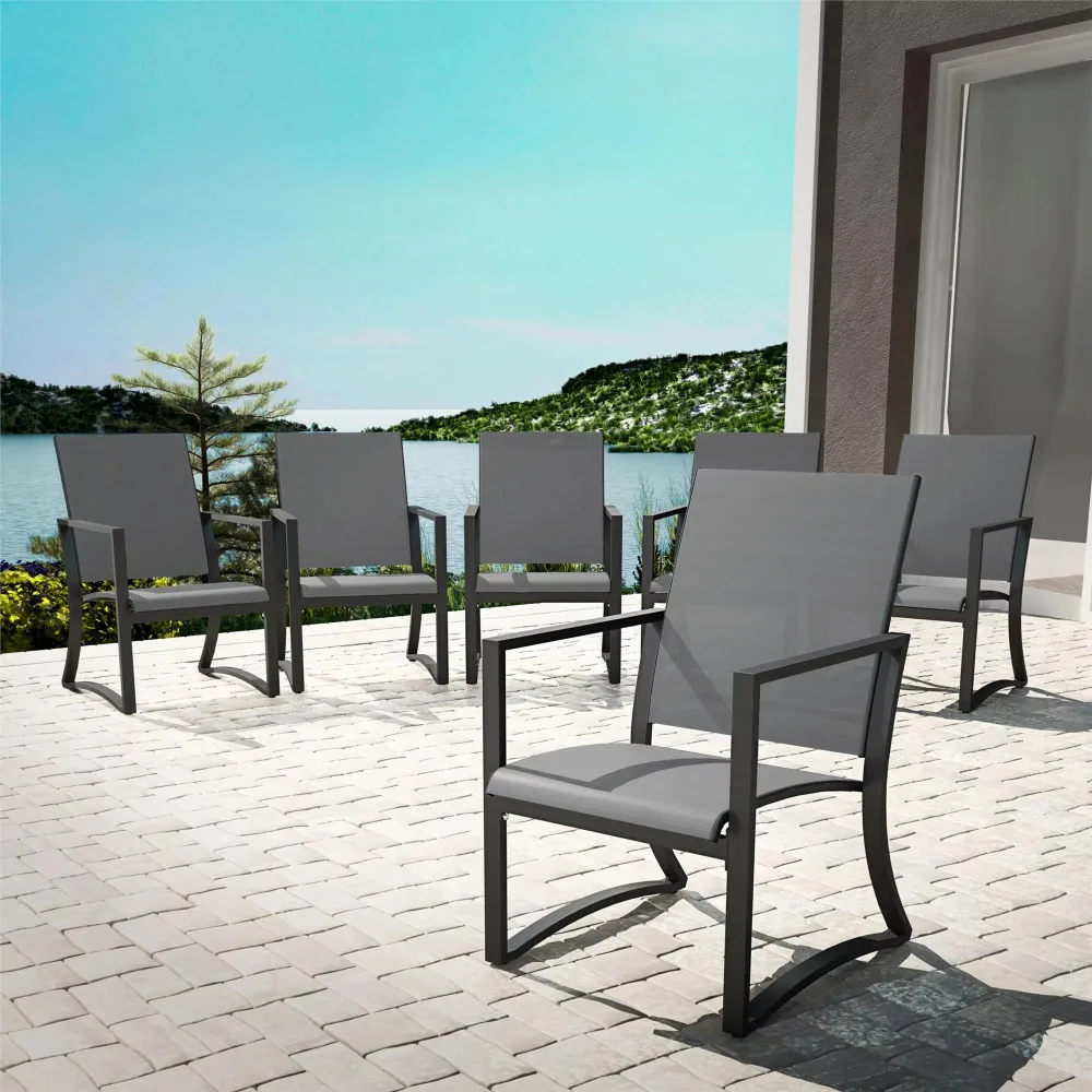 

COSCO Outdoor Furniture, Patio Dining Chairs, 6 pack, Steel, Light Gray Sling