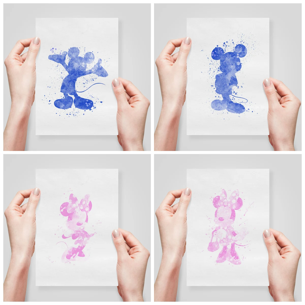 

Disney Микки Минни Маус Дональд Дак акварель мультфильм Арт Деко постер домашняя стена девушка комната Художественный Декор Настенная Наклей...