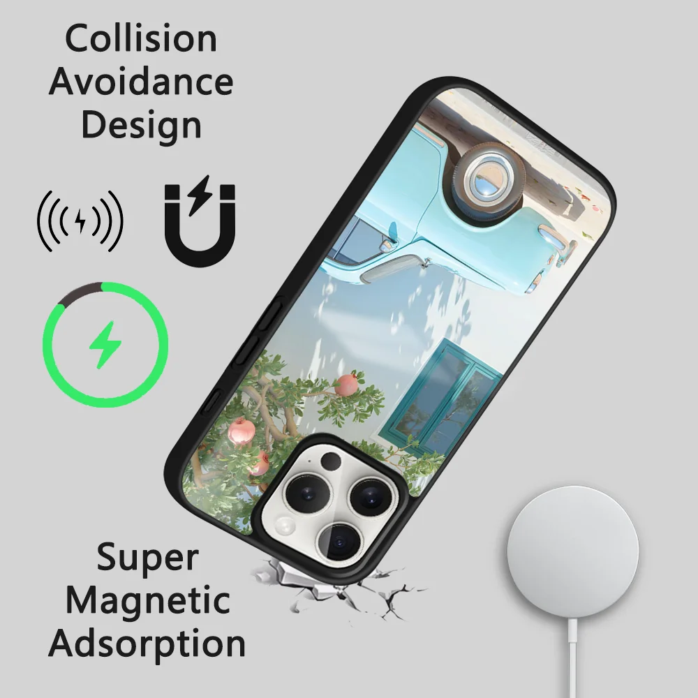 Винтажный автомобильный чехол для телефона A-AIGC iPhone 16 15 14 13 12 11 Pro Max Plus Mini Magsafe Mirror