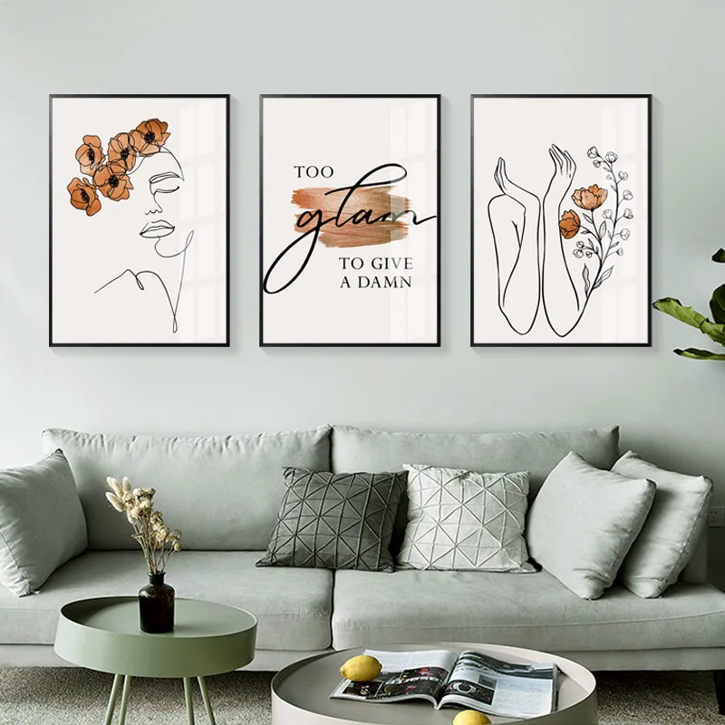 Абстрактная Картина на холсте с изображением лица девушки и цветов постер для