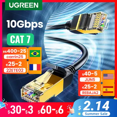 Ugreen Cat7 кабель Ethernet RJ45 Cat 7 сетевой плоский сетевой кабель RJ45 патч-корд 1 м/5 м/ 10 м/20 м для ПК Router ноутбук кабель ethernet