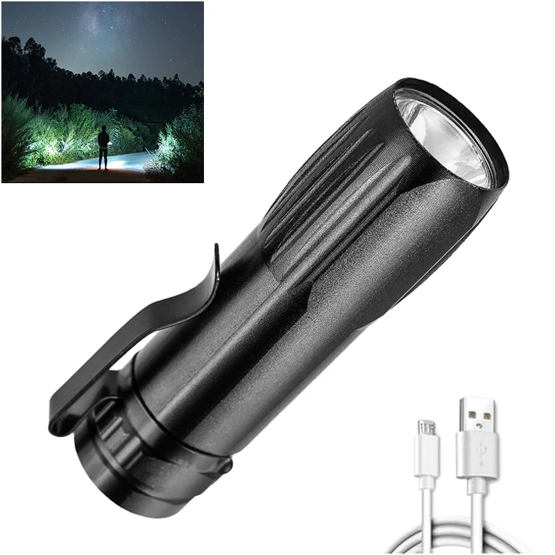 Купи Mini LED Flashlight USB Rechargeable Strong Flashlight with Pen Clip Outdoor Waterproof Travel Camping Portable Flashlight за 169 рублей в магазине AliExpress