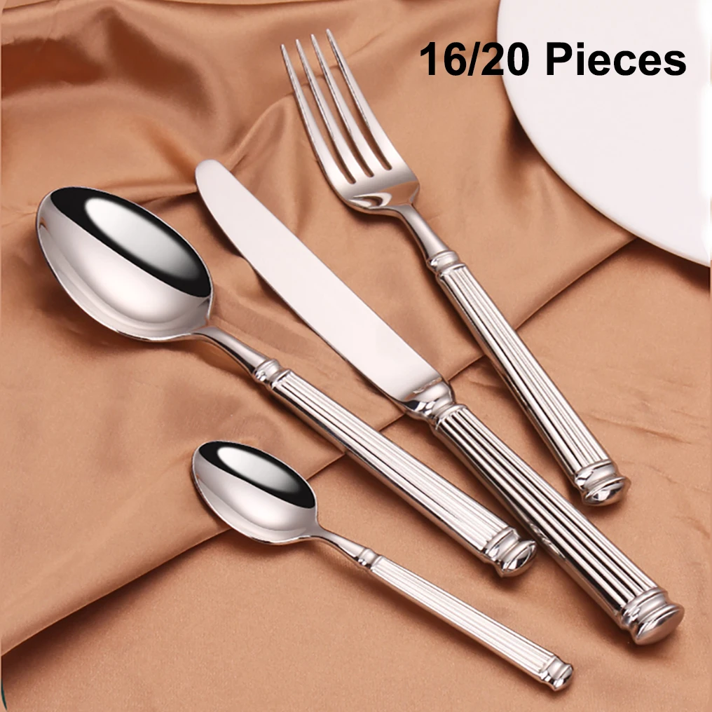 

Knife Set Elegant Steel Tableware Vintage Utensils Set Kitchen Spoon Sliver Fork Pieces Stainless Dinnerware Cutlery 12/16/20