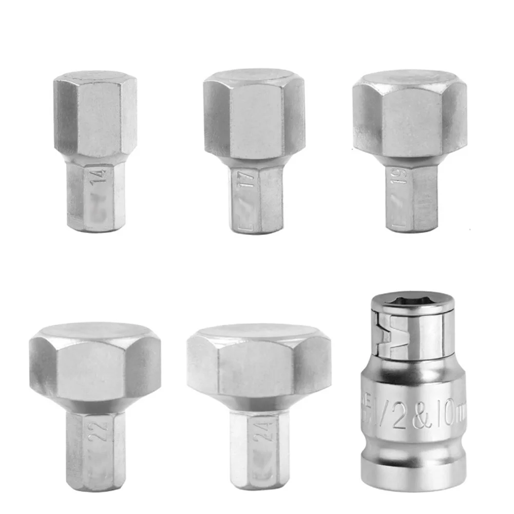 

5pcs Hex Socket With 1/2 Inch Buckle Bit Adapter Alloy Steel Hex Bit Socket For Electric Wrench Rapair Tools 14/17/19/22/24mm