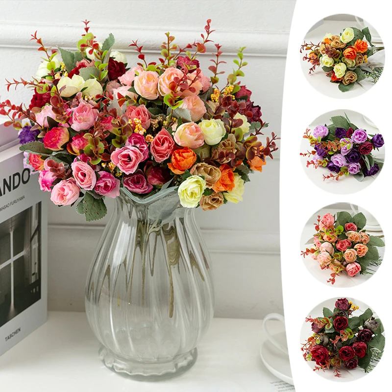 

21 Simulation Flowers Peony Flowers Silk Artificial Bouquet Babybreaths Accessory DIY Fake Daisy Flowers Wedding Rose Home Decor