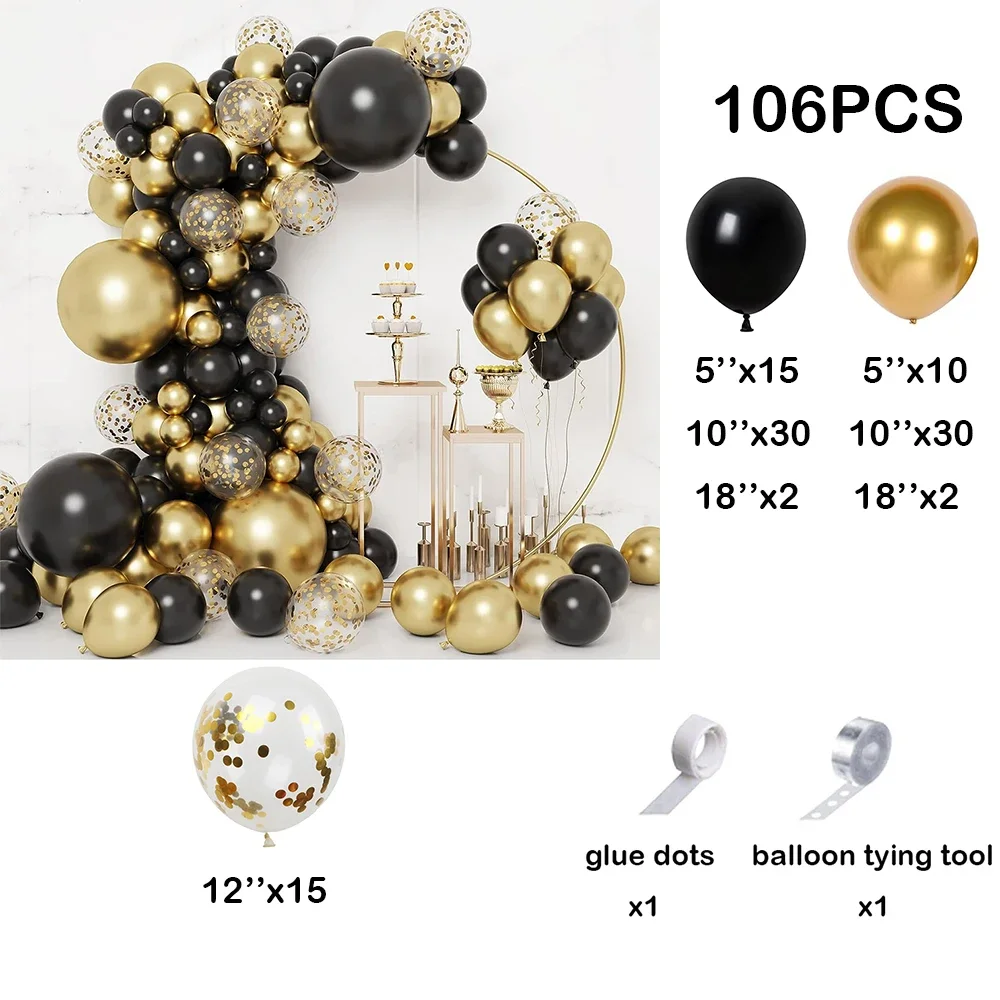 

Черные золотые воздушные шары Globos, набор для арки, 129 шт