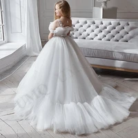 ivory aline pearls flower girl dresses birthday wedding party dresses costumes birthday party first communion drop shipping