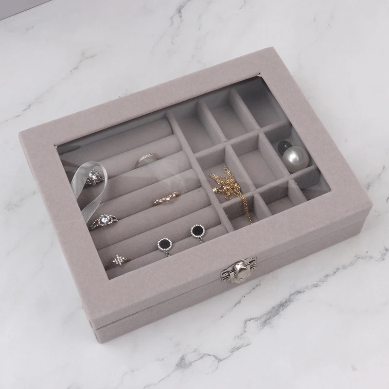 Velvet Jewelry Display Organizer Box Tray Holder Storage Case Earrings Necklace Ring Glass Jewelry Display