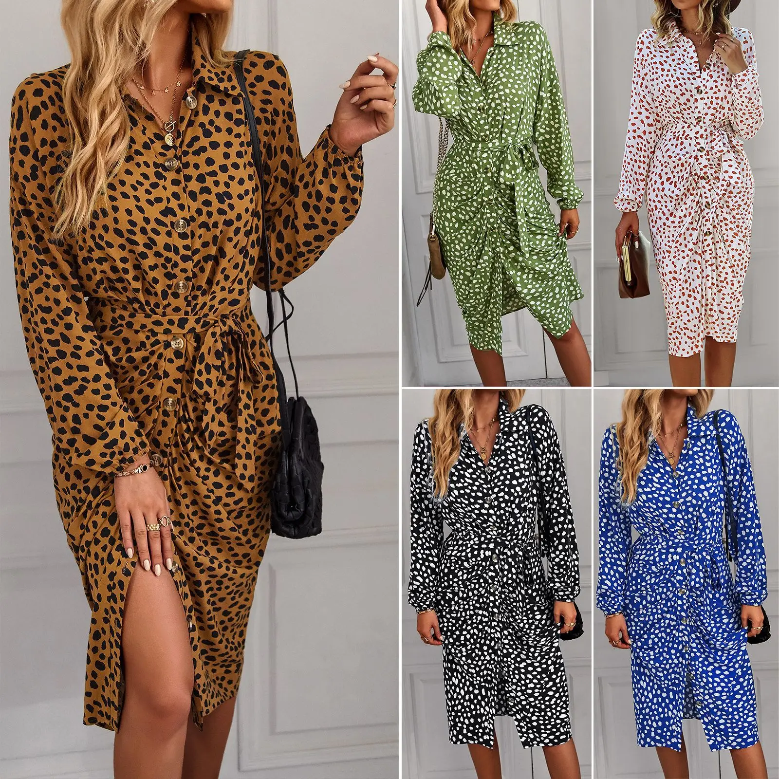 

Women's Print Dress Spring/Summer 2023 Fashion New Shirt Skirt Slim Long Sleeve Females Dresses Elegant Casual