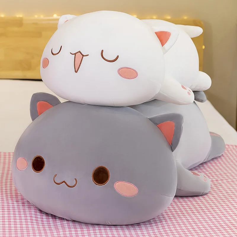 

Zqswkl 40/50/70cm Plush Toy Peach Cat Pillow Cute Black and White Cat Doll Large Girl Kawaii Plush Pillows Hugs