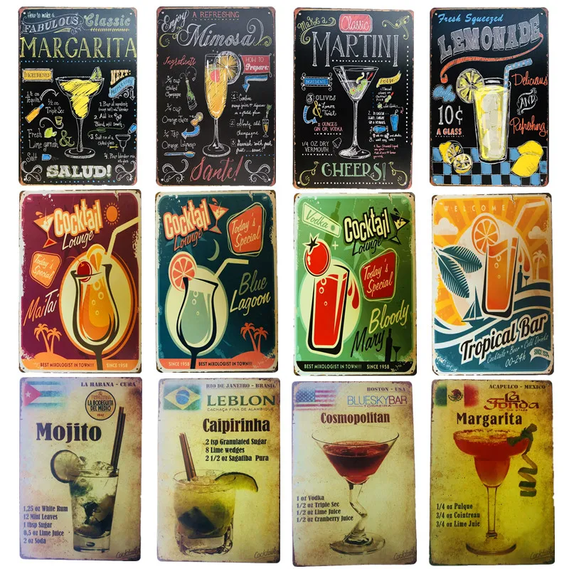 

Bar Summer BEER Retro Metal Tin Signs Mojito Martini CUBA LIBRE Cocktail Plaque Pub Bar Art Stickers Wall Decor