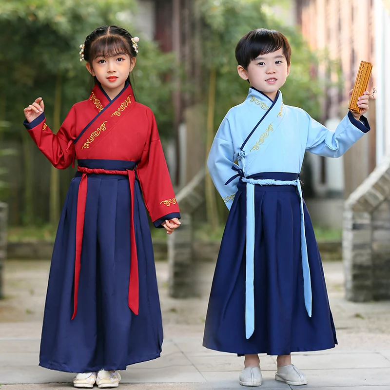 

Детский традиционный костюм Чонсам в китайском стиле, элегантное вечернее платье принцессы из двух частей, топ Ципао для мальчиков и девоче...