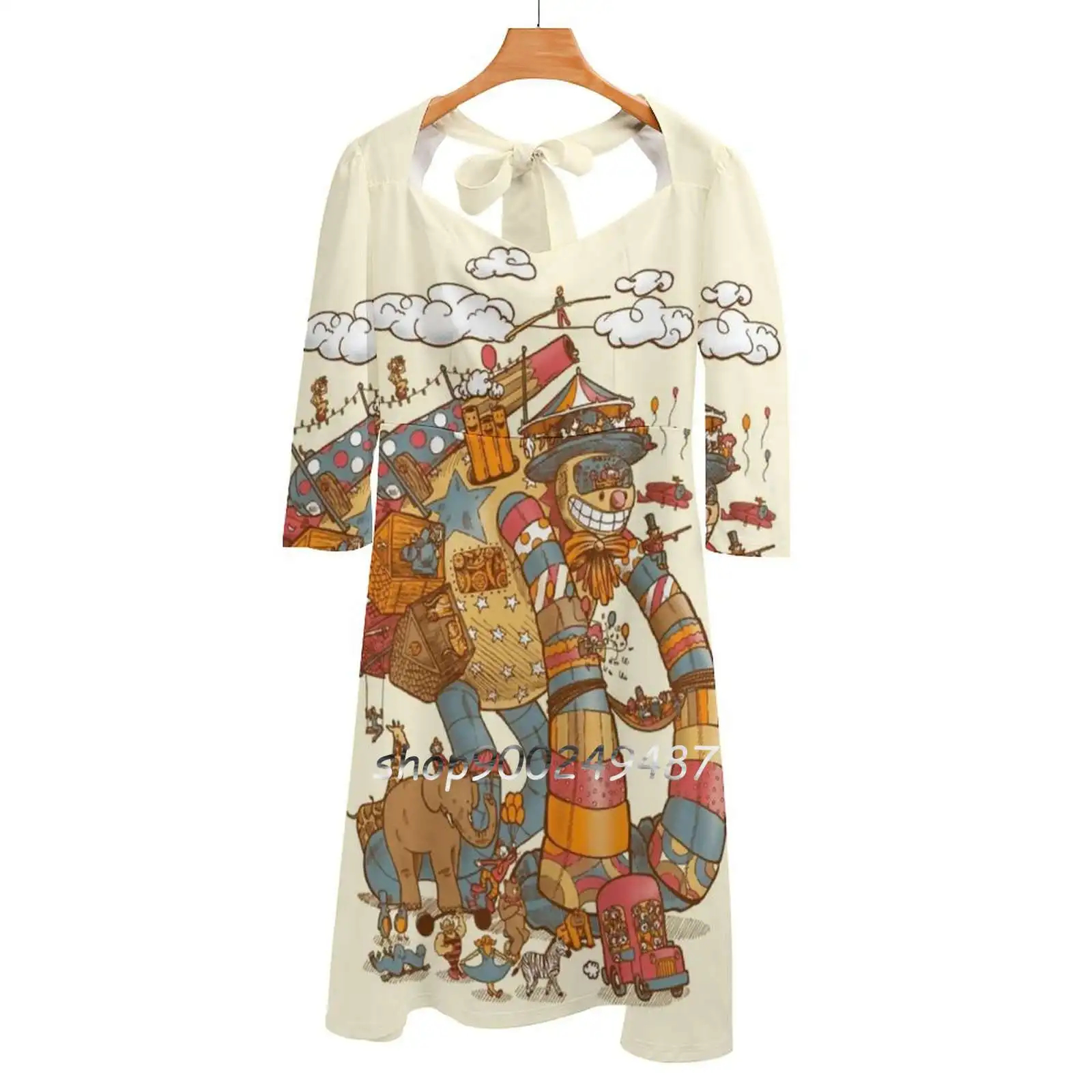 

Расклешенное платье с узлом сердечком Circusbot, модное дизайнерское свободное платье большого размера, карнавальное цирковое веселье манга, р...