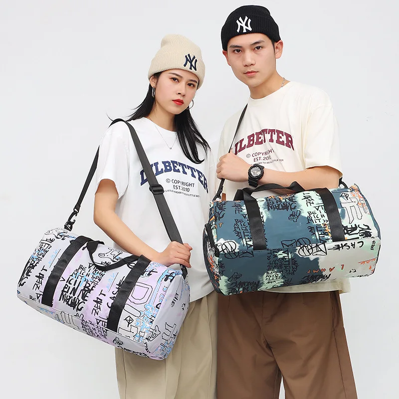 2022 New Graffiti Sports Fitness Bag Travel Bag Luggage Handbag Women Shoulder Bag Large Capacity Outdoor Waterproof Nylon Bags