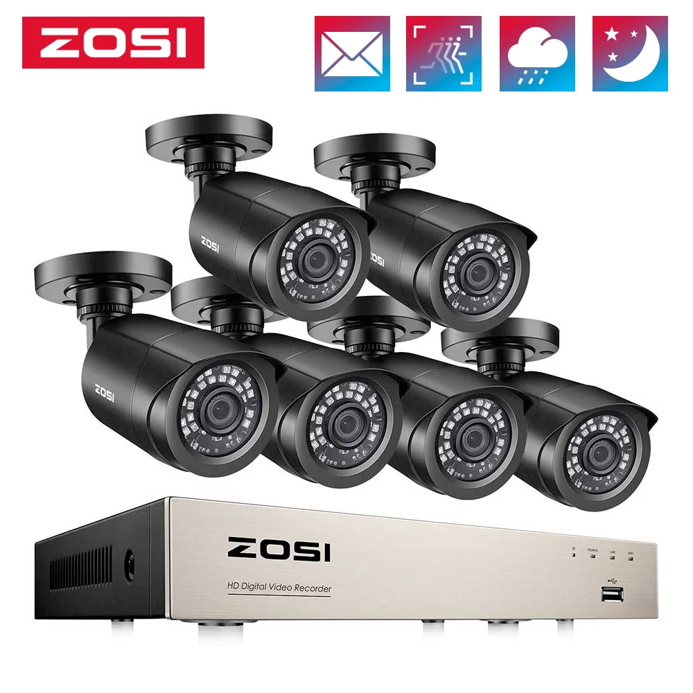 

ZOSI H.265+ 8CH HD DVR Kit CCTV Security System 1080N DVR with 6pcs 2.0mp 1080P Outdoor Home Camera P2P Video Surveillance Set
