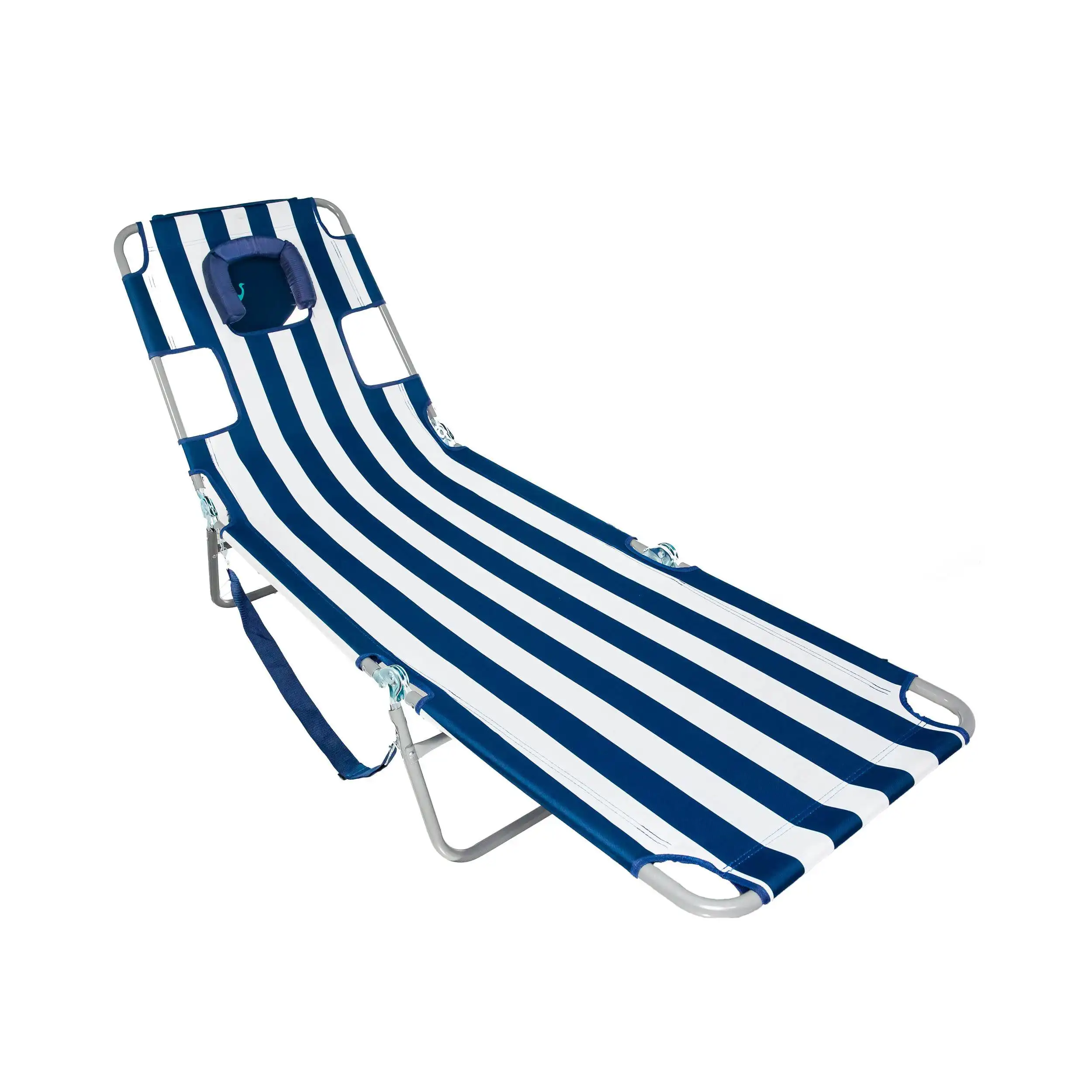 

Ostrich Chaise Lounge Folding Portable Sunbathing Beach Chair, Navy Stripes, Polyester, Steel, (Blue, Multicolor, White)