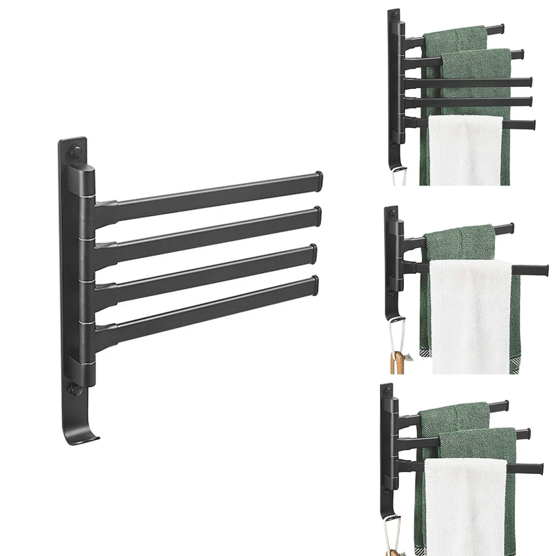 

Towel Hanger Wall Mounted Towel Rack Rotating Bathroom Aluminum Towel Bar Rail Towel Holder Organizer Black