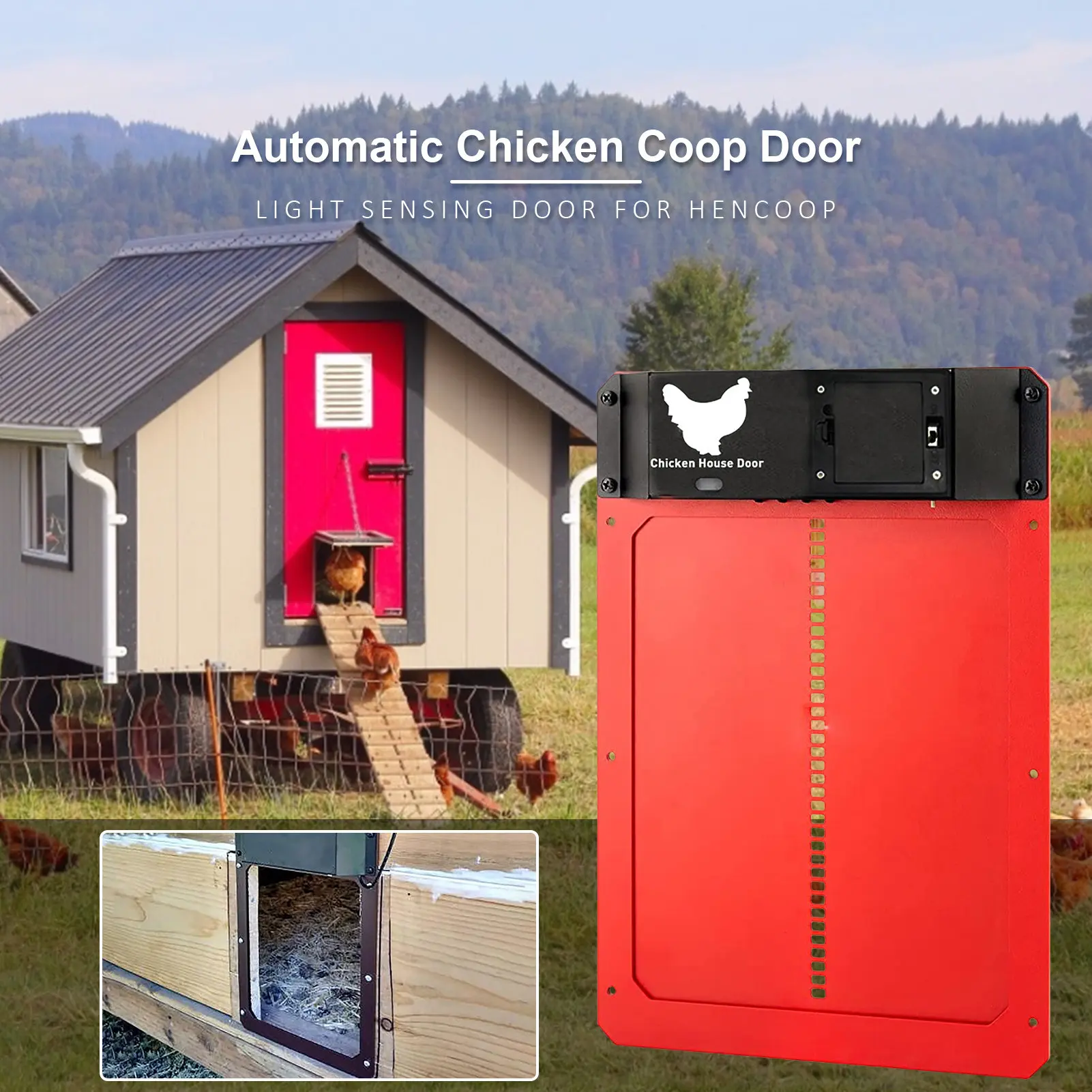 

Light Sense Automatic Chicken Coop Door Door Chicken Auto Open Close Door Opener Poultry Supplies Battery Powered