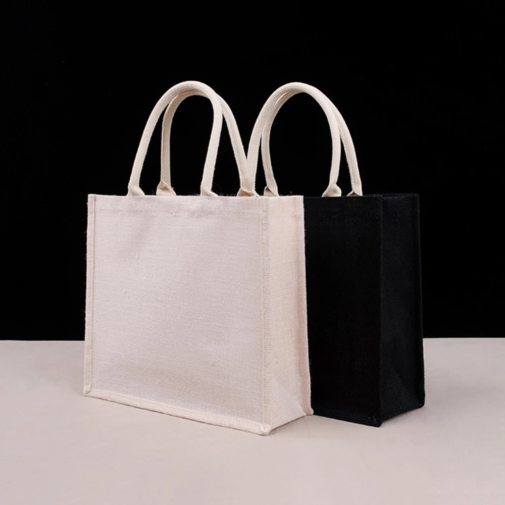 

Burlap Tote Shopping Bag Reusable Grocery Bags With Handle Shopper Handbag Large Capacity Eco-Friendly Beach Storage Organizer