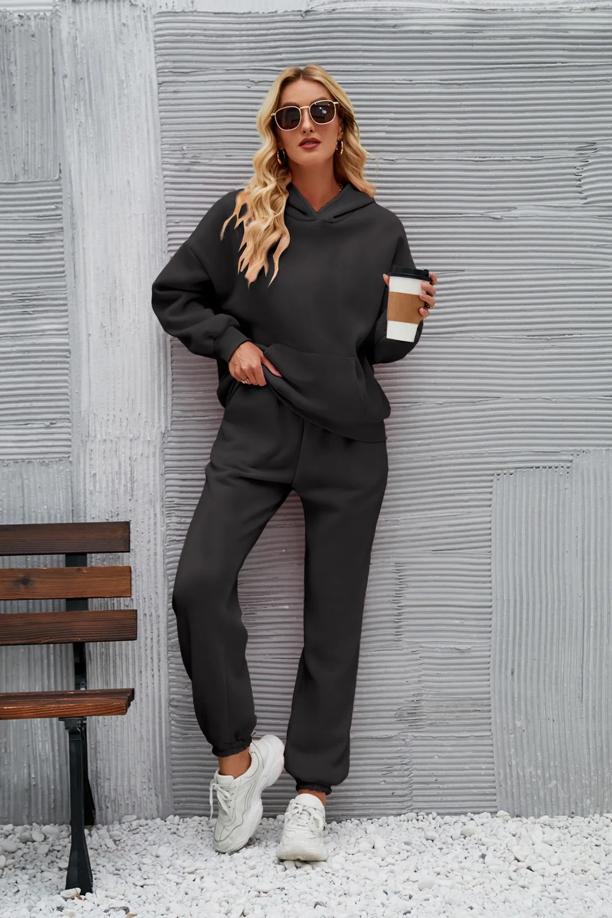 

Women Tracksuit Two Pieces Set Long Sleeve Hooded Pullover Sweatshirts Pencil Pants Solid Elastic Waist Pockets Casual 2023