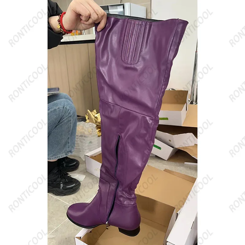 Ronticool Neww Женские зимние сапоги выше колена с боковой молнией и квадратным низким