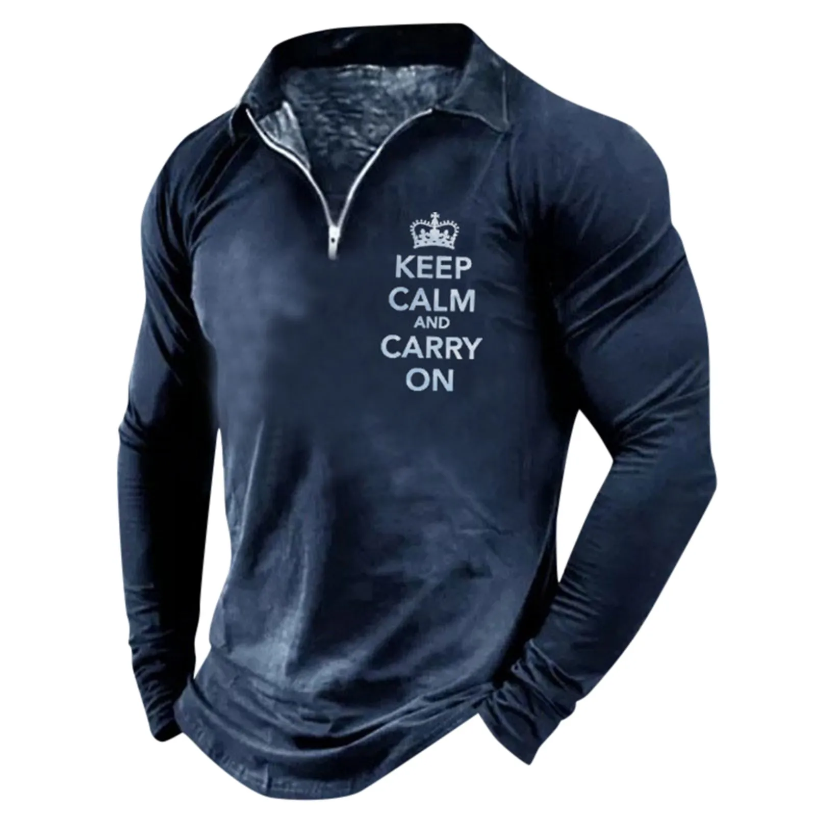 

Men‘S Shirt Letter Crown Printed Zipper Turn-Down-Collar Shirts Tops Long Sleeve Men'S Breathable Muscle Bodybuilding Outfits