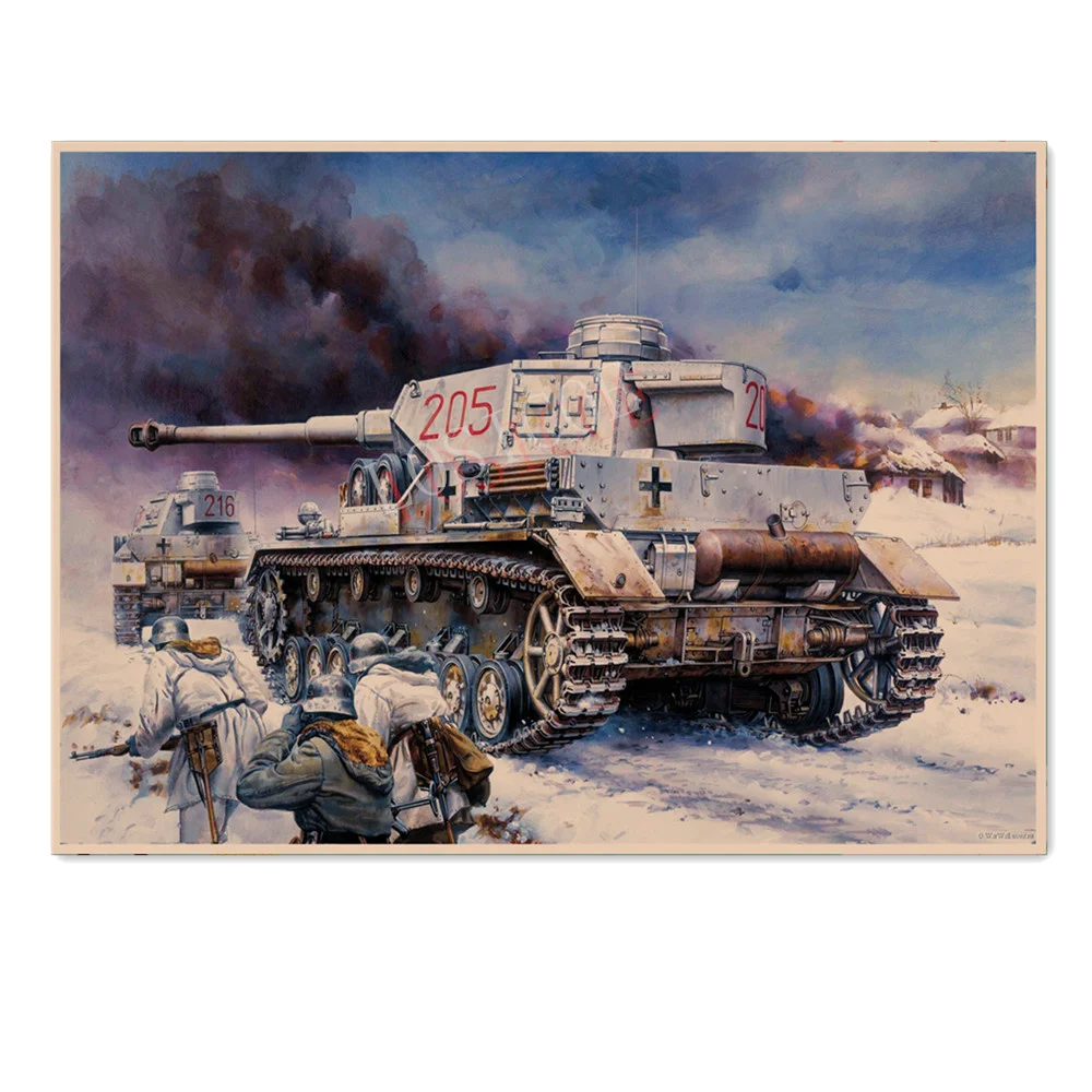 

Snow Tanks and Infantry Vintage WW II GER Wehrmacht Panzer Weapon Poster Wall Art Decorative Painting War Military Wall Sticker