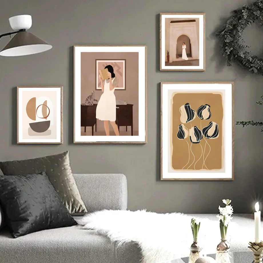 Настенная Картина на холсте в стиле бохо Минималистичная абстрактная девушка
