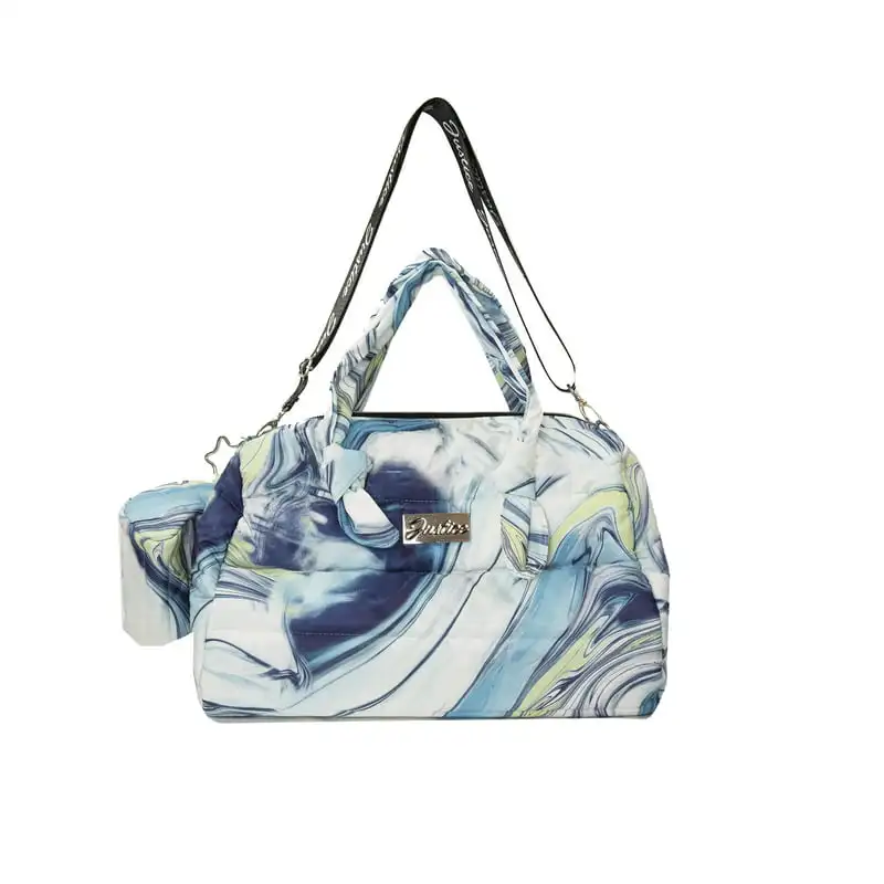 Gorgeous Silver Star Print 2-Piece Quilted Girls Duffle Bag with Practical Pouch - Perfect for School or Outing Adventures!